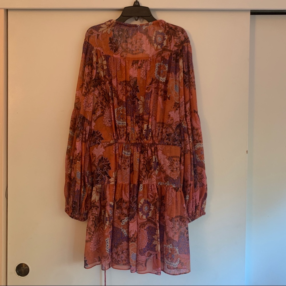 NWT A.L.C ALC pink purple printed tiered long sleeve v-neck mini dress - Picture 10 of 14
